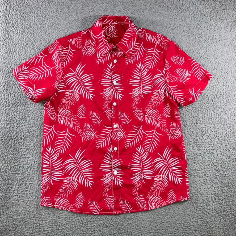 Hawaiian Shirt Men M Tropical Palm Leaf Red S/S Button Up Resort Beach‎ Vacation